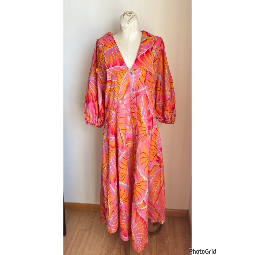 Anthropologie Farm Rio Bright Forest Midi Dress Size Medium - Picture 2 of 7